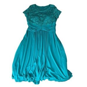 Vintage Rory U.S.A Women's Teal Sequin Maxi Brooch Ruched Wrap Formal Dress XL